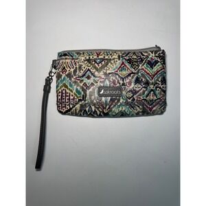 Sakroots Wristlet Clutch Pouch Boho Geometric Print Multi Color Cosmetic Bag